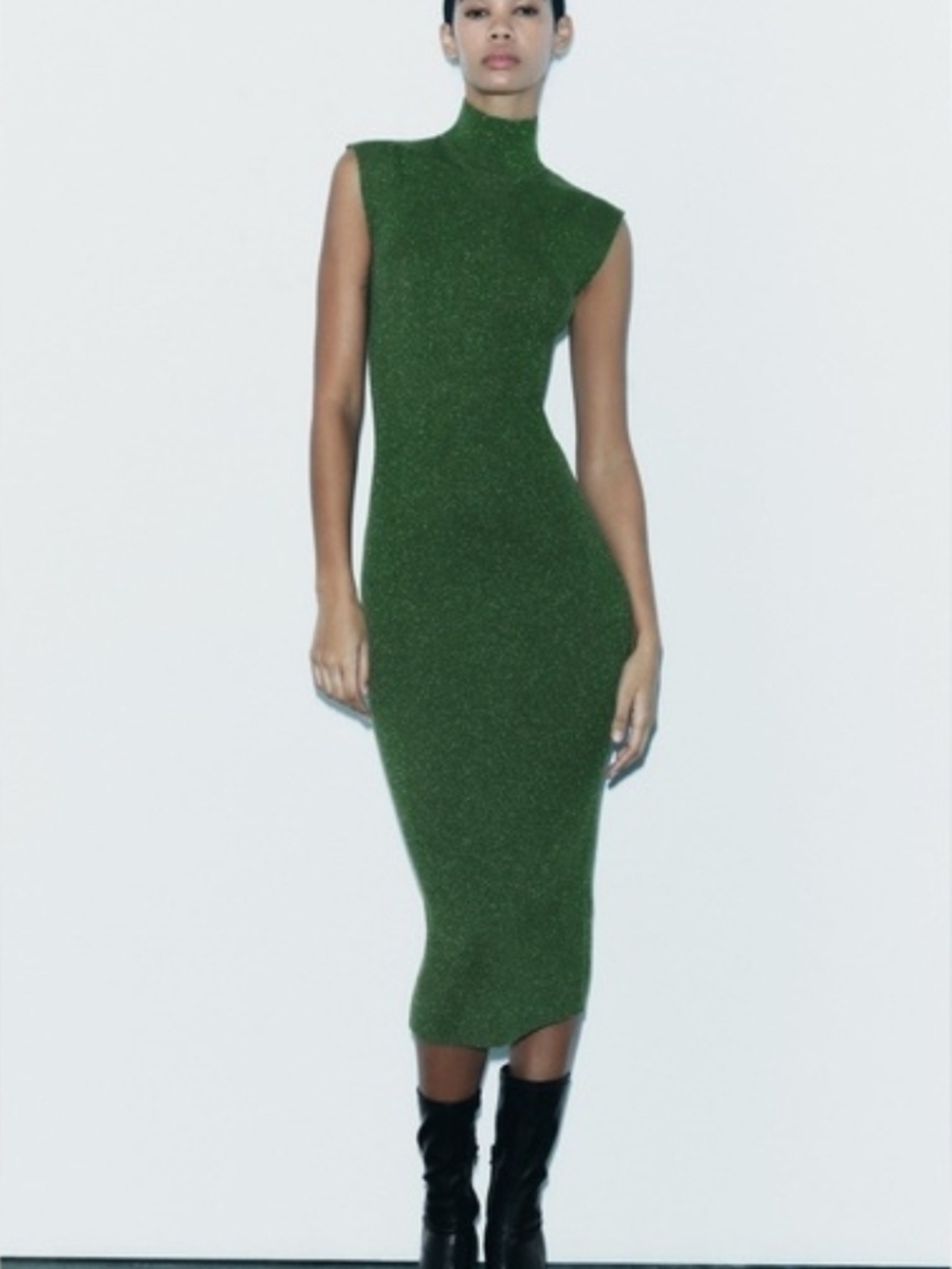 Zara Women’s Metallic Thread Green Knit Bodycon Dress L